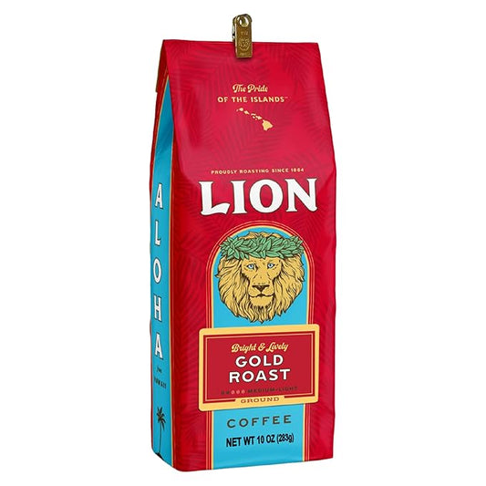 Lion Coffee Gold Roast Ground Coffee, Medium-Light Roast, A Taste of Aloha - 10 Ounce Bag