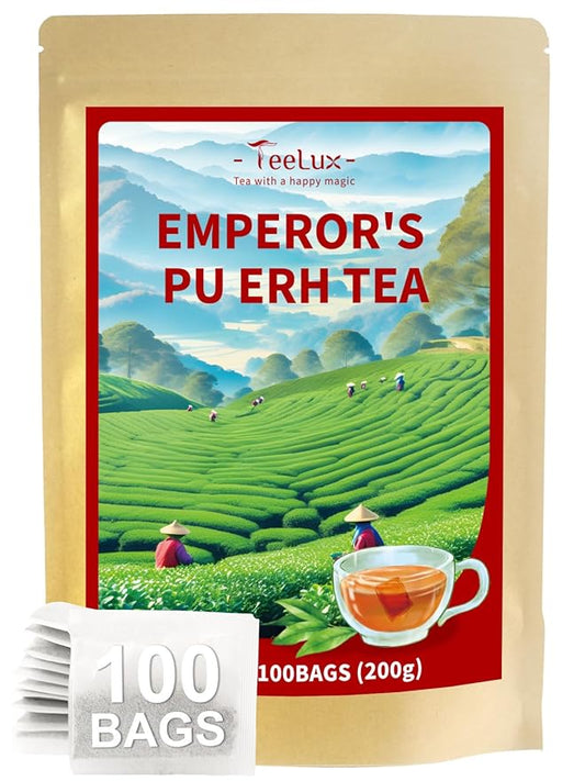 TeeLux Pu-erh Tea Bags, Emperor Puerh Tea, Fermented Yunnan Dark Tea, Smooth & Mellow Flavor, 100 Count