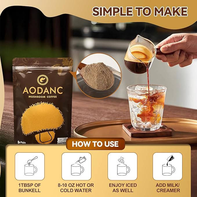 Mushroom Coffee is Produced in a US FDA-Registered Factory Mushroom Blend Instant Coffee for Energy Digestion and Immune Support 30 Servings Per Bag
