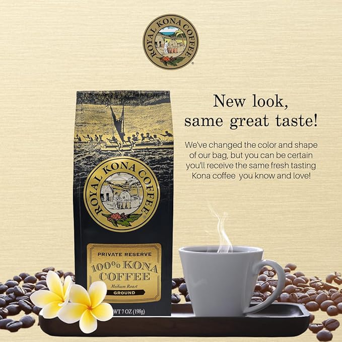 ROYAL KONA COFFEE Ground - 100% Hawaiian Kona Private Reserve Coffee Medium Roast, 7 oz