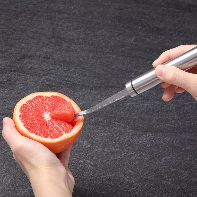 Grapefruit Knives 2 Pack, Stainless Steel Grapefruit Utensil Knife, Serrated Edge & Thick Gauge Handle, Kitchen Tool with Non-stick Plating for Kiwi, Mango, Dessert, Apple, Citrus Fruit