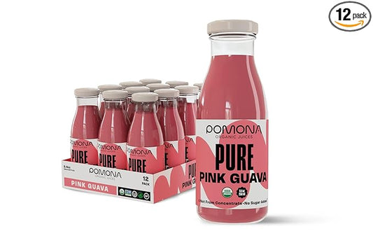 Pomona Organic Juices Pure Pink Guava Juice, 8.4 Ounce Bottle (Pack of 12), Cold Pressed Organic
