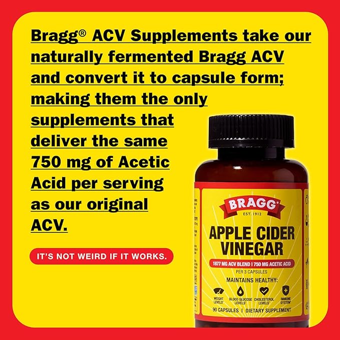 Bragg Apple Cider Vinegar Capsules with Vitamin D and Zinc - (3 Pack) 90 Capsules - Supports The Immune System