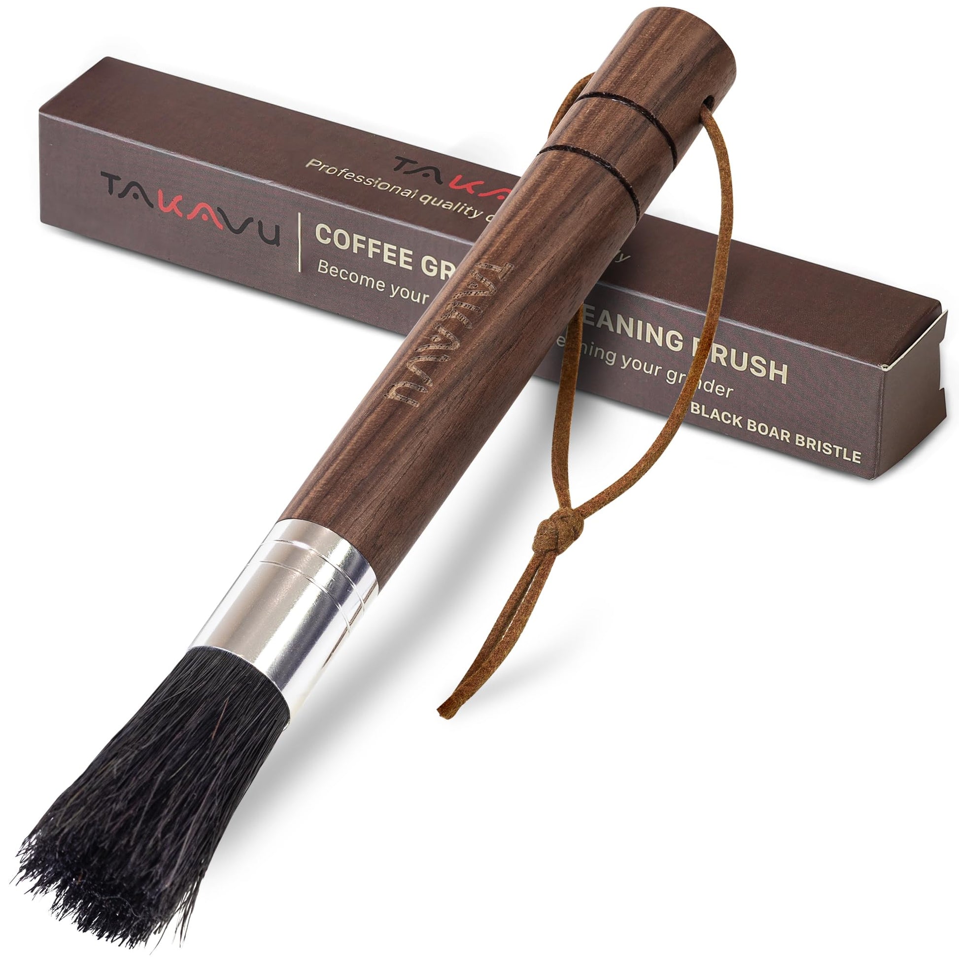 TAKAVU Coffee Grinder Brush, Natural Boar Bristle, Espresso Barista Cleaner