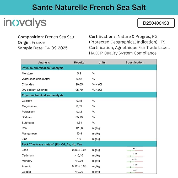 Sante Fine Ground Sea Salt From the Celtic Sea - 1.1lb (18oz) Unrefined French Sea Salt Organic, Rich in 82+ Minerals Salt, 100% Natural & Hand Harvested