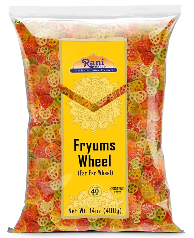 Rani Far Far/Fryums (Wheat & Tapioca Pellet) Wheel Shape 14oz (400g) ~ Vegan, Kosher, Uncooked, Used to Make Papad, Bhungra/Chip Snack
