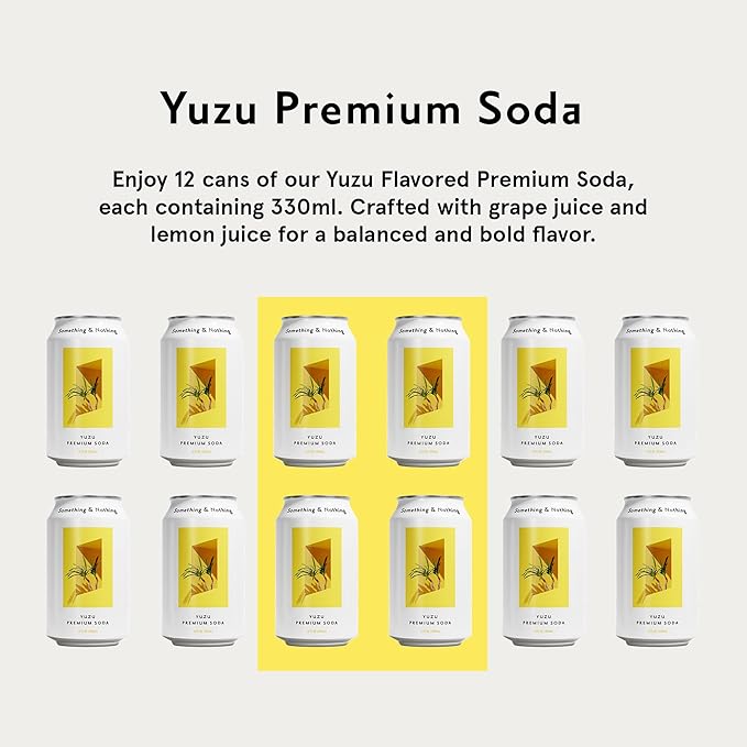 Something & Nothing Yuzu Flavoured Sparkling Water | Lightly Carbonated, Full Flavoured with Added Grape & Lemon Juice | Vegan & Low Calorie Soda | 12 Fl Oz Cans (Pack of 12)