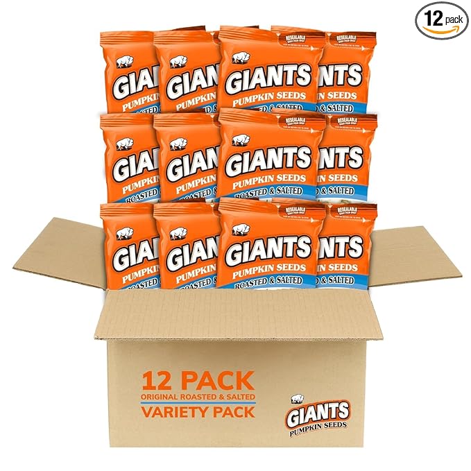 GIANTS Pumpkin Seeds - Pumpkin Seeds in Shell, Roasted and Salted, Whole with Shell, High Protein Snack with 15g Protein Per Serving - 5.15 oz