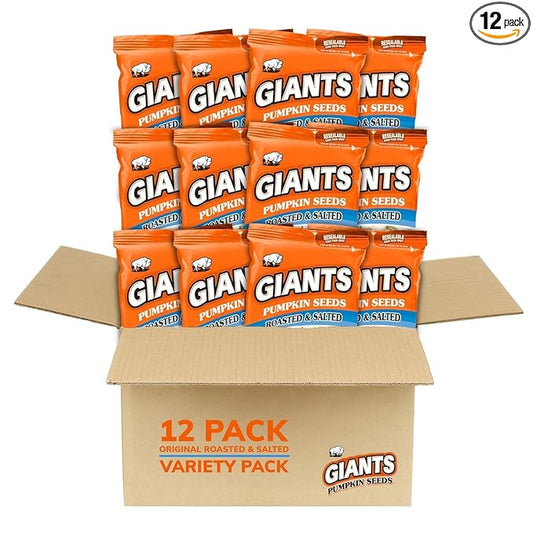 GIANTS Pumpkin Seeds - Pumpkin Seeds in Shell, Roasted and Salted, Whole with Shell, High Protein Snack with 15g Protein Per Serving - 5.15 oz