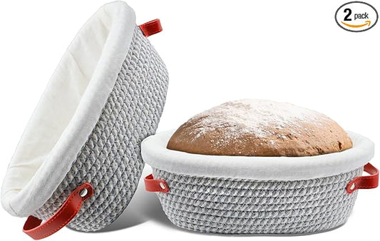 Cotton Rope Banneton Bread Proofing Basket Setï¼? Pack Oval Cottonbanneton Bread Proofing Basket Set Bowls With Liners，Sourdough Bread Baking Supplies