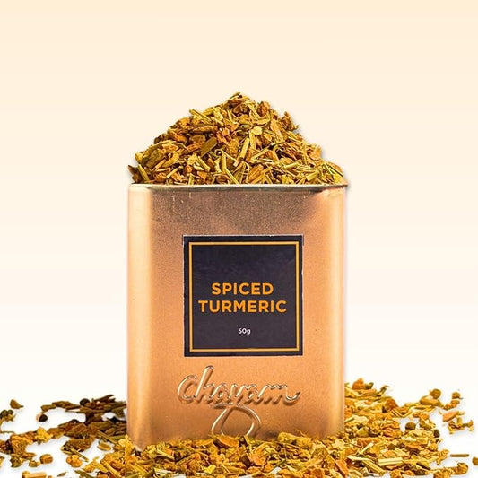 CHAYAM Spiced Turmeric Loose Tea 50g/1.77oz | Herbal tea with Lemongrass, Cinnamon, Ginger and Black Pepper | Premium Tin Pack | Caffeine-free | For Immunity, Digestion - Pack of 1