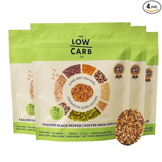 Super Seed Crackers, Gluten Free & Keto Friendly Healthy Snacks, Vegan, Zero Sugar, Paleo & Diabetic Friendly, Nut Free, 20g High Protein, 18g High Fiber, 3.56oz Each, 4-Pack, Cracked Black Pepper