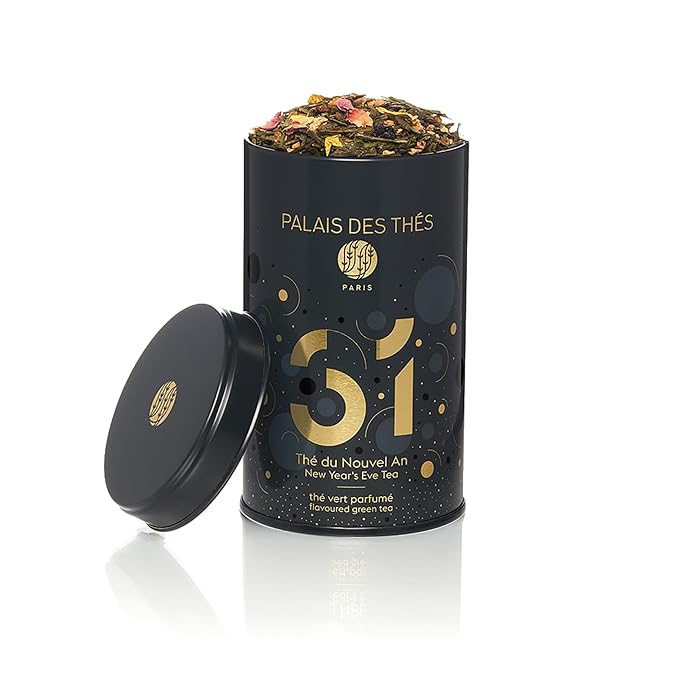 Palais des Th챕s - Nì§?1 New Year's Eve Green Tea - Holiday Blend with Sweet Rose and Elderberry - 3.5oz Loose Leaf Metal Gift Tin, Serves 20-25 Cups