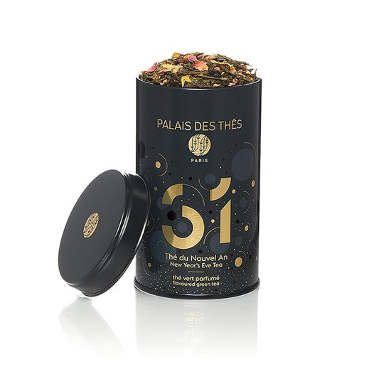 Palais des Th챕s - Nì§?1 New Year's Eve Green Tea - Holiday Blend with Sweet Rose and Elderberry - 3.5oz Loose Leaf Metal Gift Tin, Serves 20-25 Cups