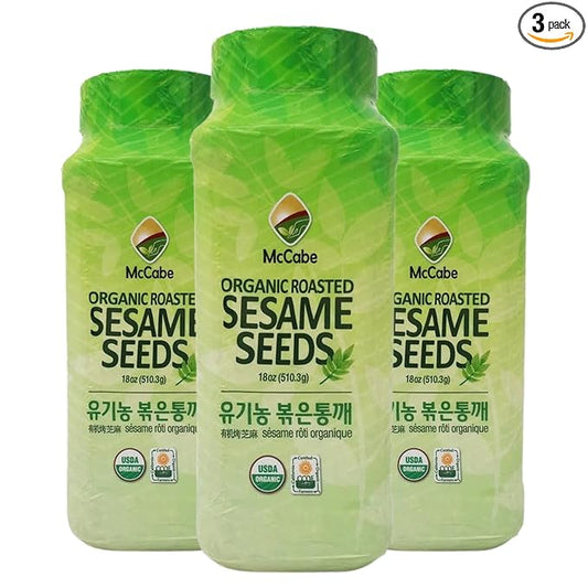 McCabe Organic Roasted Sesame, 18 oz (3 Packs), USDA Organic Certified, CCOF Certified Organic, Roasted & Packed in USA