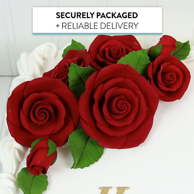 Global Sugar Art Exquisite Rose & Leaf Sugar Cake Flowers Tray Deep Red, Unwired by Chef Alan Tetreault