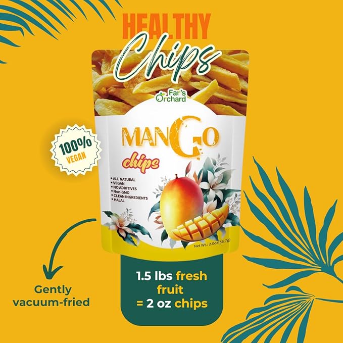 Far's Orchard Mango?츮hips ??4?츿ack (2?칚z Resealable Bags), Crunchy Dried Fruit Snack, Vegan, Non GMO, No Additives