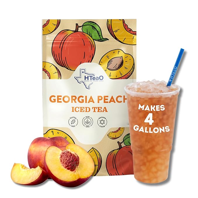 HTeaO Georgia Peach & Hibiscus Black Tea – Texas-Style Flavored Iced Tea Bags for Summer – Instant Ice Tea Packets for Quick Brew - Loaded Tea Sachets Ready in 5 Minutes (8-Count, Makes 4 Gallons Total)