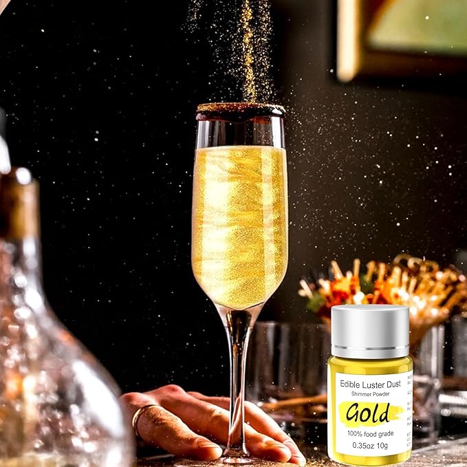 15g Edible Gold Luster Dust for Drinks Cake Decorating ??Colaele Gold Shimmering Edible Glitter Dust for Chocolates, Metallic Food Coloring Powder for Edible Glitter for Cocktails, No Gluten,Vegan