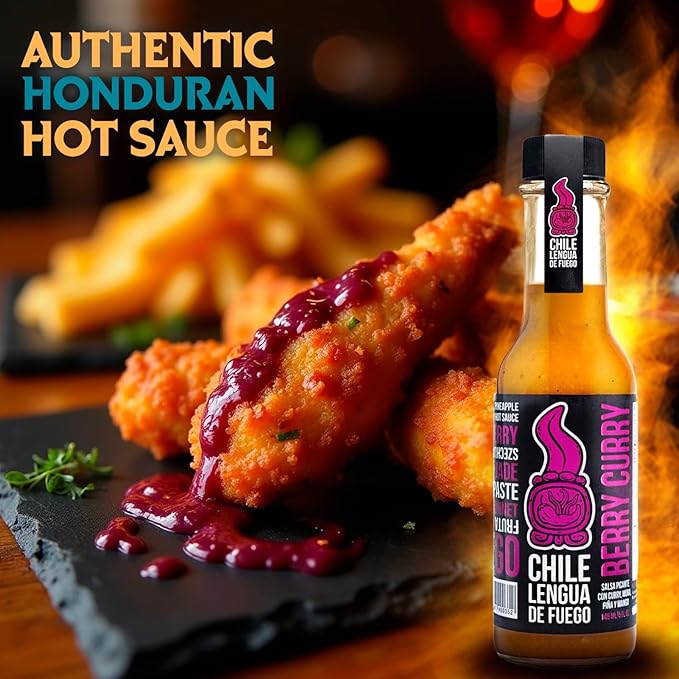 Hot Sauce | Chile Lengua de Fuego (Pack of 2, Berry Curry) – Medium Heat Fruit & Curry Sauce with Mango, Blackberry, Pineapple & Scotch Bonnet