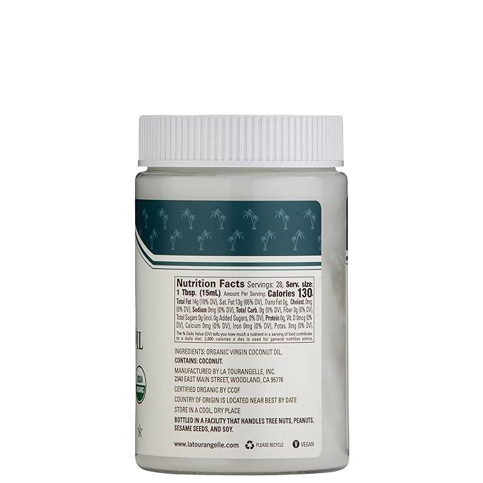 La Tourangelle, Organic Coconut Oil, Unrefined, For Cooking, Baking, Hair, and Skin Care, Pure Virgin, Expeller Pressed, 14 fl oz