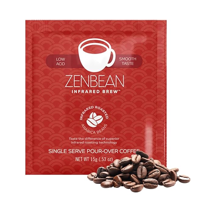 Zenbean Infrared Coffee Brew Travel Pack - 10 Servings, Single-Serve Pour-Over Drink, Low Acid Coffee with Balanced Flavor, Infrared Roasted Arabica Beans