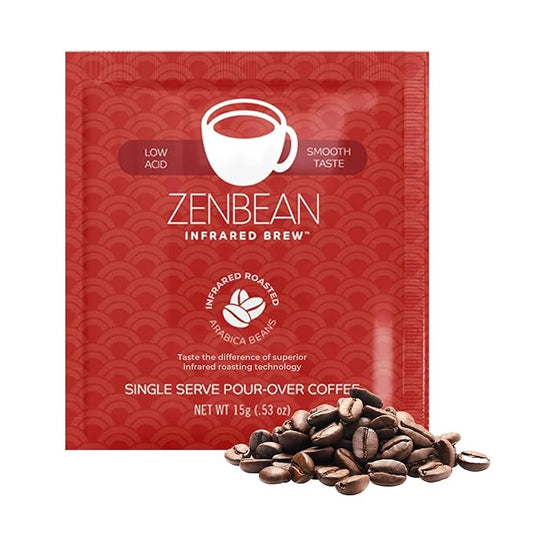 Zenbean Infrared Coffee Brew Travel Pack - 10 Servings, Single-Serve Pour-Over Drink, Low Acid Coffee with Balanced Flavor, Infrared Roasted Arabica Beans
