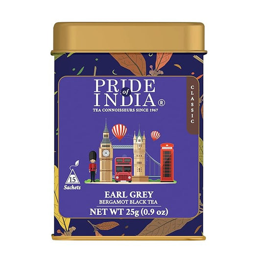 Pride of India | Earl Grey Bergamot Black Tea | 15 Pyramid Full Leaf Individually Wrapped Tea Bags | Full-Bodied, Citrusy Flavor | Single Estate Certified Tea | High Caffeine, Non-Bioengineered