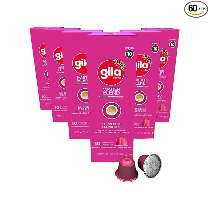 GILA Café Master Blend Aluminum Coffee Capsules – Dark Roast Espresso Pods Compatible with Nespresso Original Machines – Mexican Arabica Blend with Chocolate & Vanilla Notes, 60 Count