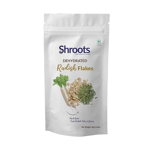 SHROOTS Dehydrated Radish Flakes Pure Vegetarian Gluten-Free No Added Salt Easy Cooking Machine Essential Dried Vegetable Boosted with Aroma Fiber Perfect for Dals or Everyday Meals 1.23 oz, Pack of 1