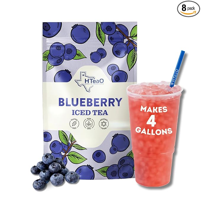 HTeaO Blueberry Green Tea – Texas-Style Flavored Iced Tea Bags for Summer – Instant Ice Tea Packets for Quick Brew - Loaded Tea Sachets Ready in 5 Minutes (8-Count, Makes 4 Gallons Total)