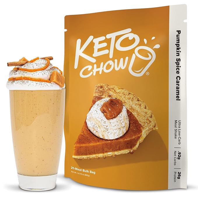 Keto Chow Pumpkin Spice Caramel | Keto Meal Replacement Shake Powder | Nutritionally Complete | Low Carb | Delicious Easy Meal Substitute | Protein Rich You Choose The Fat | 21 Meal Serving