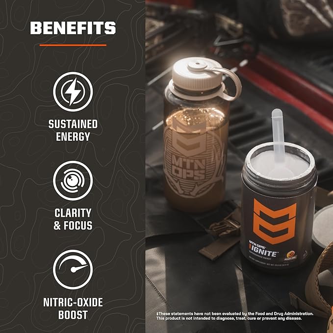 MTN OPS Ignite Trail Packs Energy Drink Powder, Gluten Free Nootropic Supplement Drink Mix, L Arginine, L Citrulline, Caffeine & Nootropic Sugar Free Drink Mix, 20 Servings, Tiger's Blood