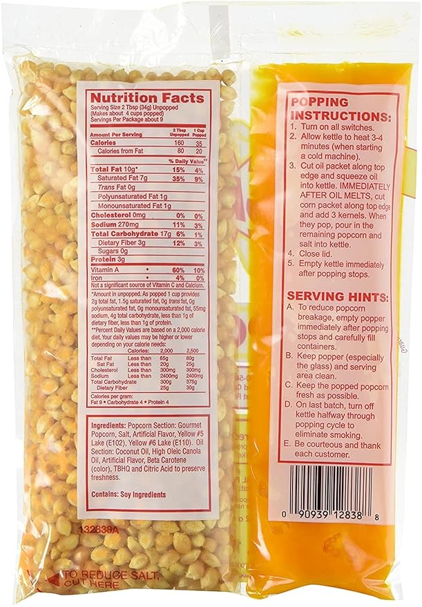 Concession Essentials 8oz Popcorn Portion Packs- (Box of 6 Portion Packs) (Pack of 2)