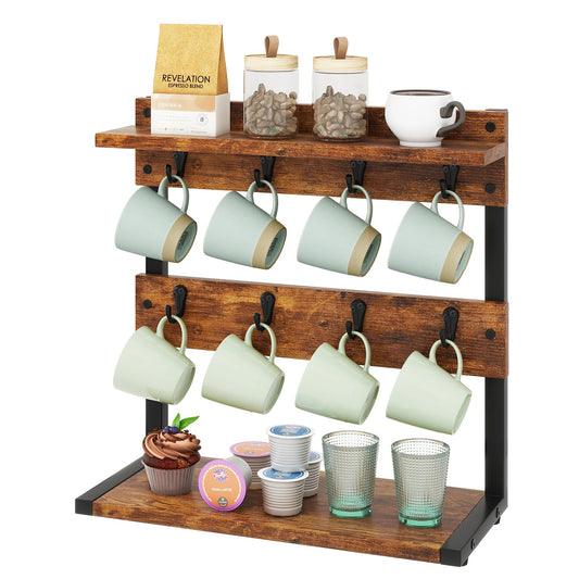 IBUYKE Countertop Mug Tree,Coffee Mug Cup Holder,Brown TBJ002H
