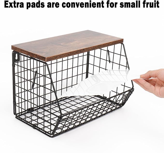 Livabber Fruit Basket for Kitchen, Metal Fruit Vegetable Storage Bin with 2 Banana Hangers, Countertop Wire Basket Organizer for Snack Potato Onion, Screw Mounted or Stand (Black, 1 Pack)