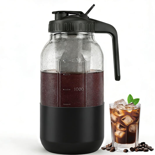 Cold Brew Coffee Maker, 64oz Mason Jar Pitcher with Stainless Steel Filter, Leak-Proof Lid with