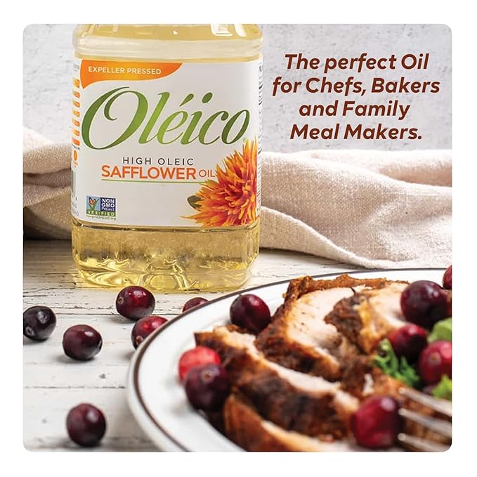 Oleico - High Oleic, Non GMO Certified, Kosher Verified, Expeller Pressed, High Heat Stable Safflower Oil, Bottle of 32.3 fl oz (Pack of 3)