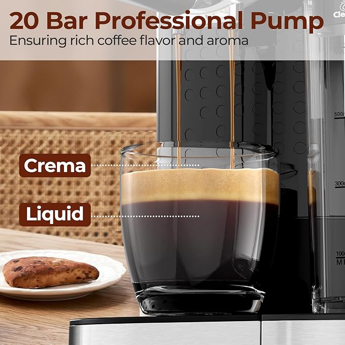 20 Bar Compact Espresso Machine with Steam Milk Frother竊똏rofessional Espresso Maker for Home and Officeç«?350W Touchscreen Cappuccino ç«?Latte Machineç«?7oz Detachable Water Tank竊똁lack