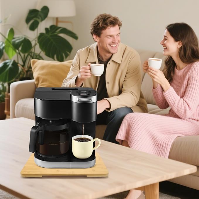 360째 Rolling Tray Bamboo Appliance Slider for Kitchen Appliances, Coffee Maker Mat Tray for Countertops Sliding Tray for Coffee Maker Appliances Mat Easily from Under The Cabinet Natural11.6횞13.9