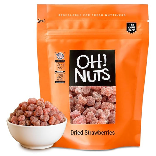 Oh! Nuts Dried Strawberries - 1 LB - Sweetened Dried Fruit - Dehydrated Fruit Bites - Packed in New York Zip-Seal Bag for Exceptional Freshness