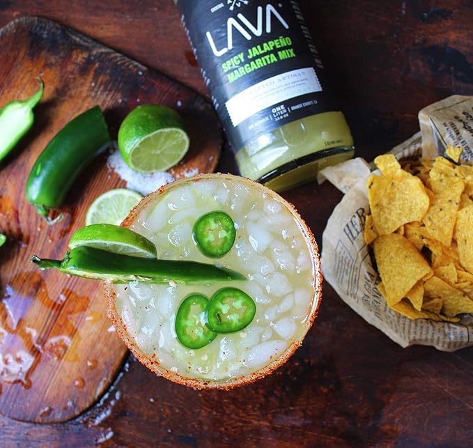 LAVA Premium Spicy Jalape챰o Margarita Mix by LAVA Craft Cocktail Co., Made with Real Jalape챰os, Agave Nectar, Key Limes, Lots of Flavor and Ready to Use, 1-Liter Glass Bottle