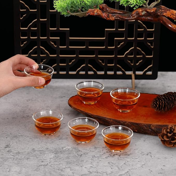 Skyley 6 Pieces Korean Soju Shot Glasses Sets Porcelain Cups Korean Ceramic Cups Tea Accessories Drinkware, Handcrafted Ceramic(Clear,Elegant Pattern)