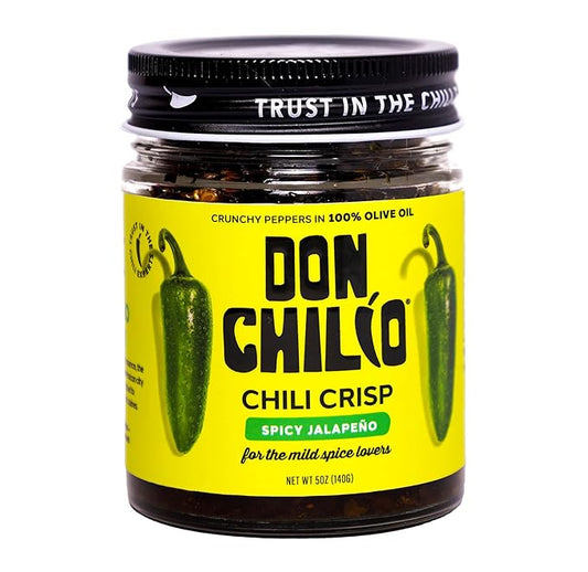 Don Chilio Mild Jalapeno Mexican Chile Crisp, 5 oz. ??Crunchy Sliced Jalapenos Fried Chili Peppers in Hot Seasoned 100% Olive Oil ??Keto-Friendly, Vegan, Gluten Free