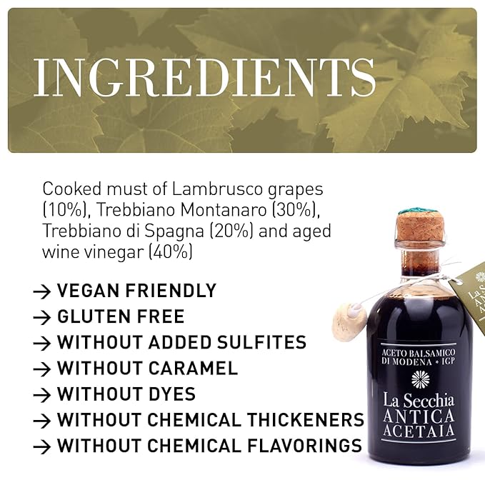 La Secchia - Balsamic Vinegar of Modena PGI "Cinque Stelle", Aged in 20 Barrels of Different Woods, High Density, 250 ml Bottle with Cork Pouring Cap.