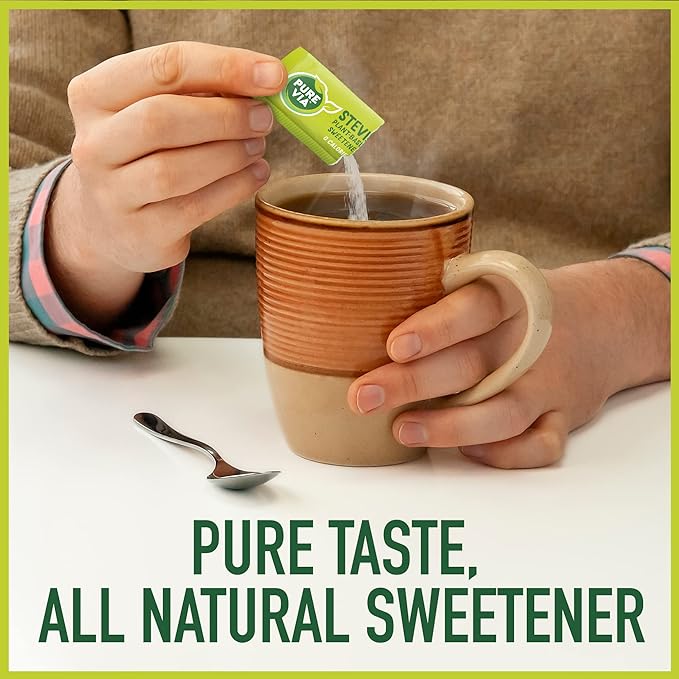 PURE VIA Stevia Sweetener Packets, Sugar Substitute, Natural Sweetener, No Erythritol, Zero Calorie Natural Sweetener Packets, 40 Count (Pack of 12)