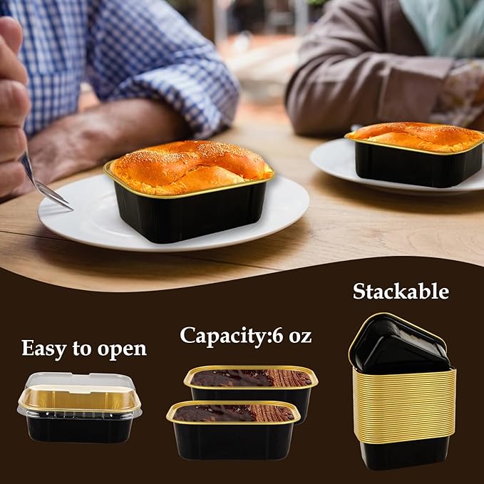 100 Pack 6oz Mini Loaf Pans with Lids, Mini Cake Pans Aluminum Foil Baking Cups for Muffin Party Holiday Wedding Birthday