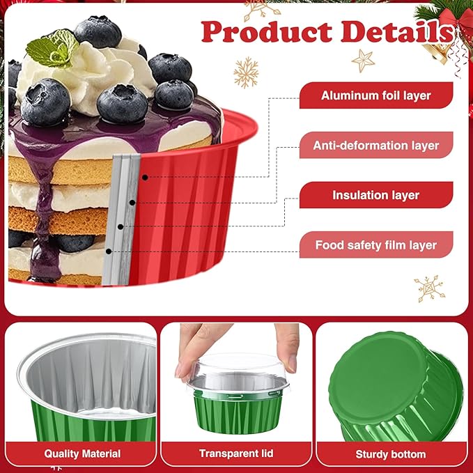 Gejoy 400 Pcs Aluminum Foil Baking Cups with Lids 5 oz Disposable Ramekins Mini Cake Pans Creme Brulee Cupcake Liners Muffin Tins Flan Mold Dessert Container for Wedding(Multicolor,Classic)