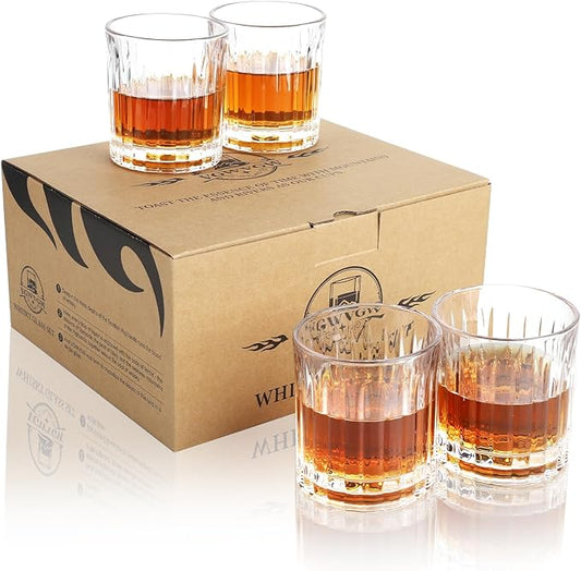 Whiskey Glasses set of 4,10 oz Bourbon Glass - Lead-Free Crystal Old Fashioned Glass for Scotch, Cocktails, Home Bars, Parties,Spinning Whiskey Glass Unique Gift for Men and Women