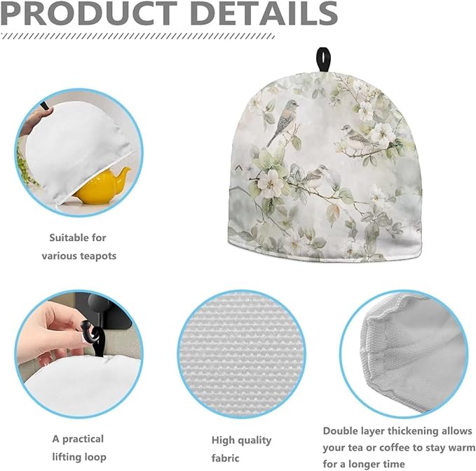 Hudotybom Floral Hummingbird Tea Cozy for Teapot Insulated Large Teapot Cover to Keep Warm Tea Kettle Cover Machine Washable Coffee Pot Cloth Covers Kitchen Home Decorations